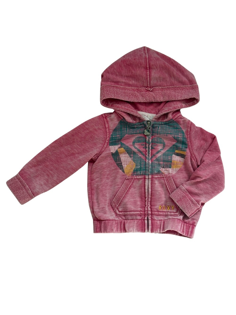 Roxy Baby Girls 12M Pink Acid Wash Zip Hoodie Graphic Sweatshirt